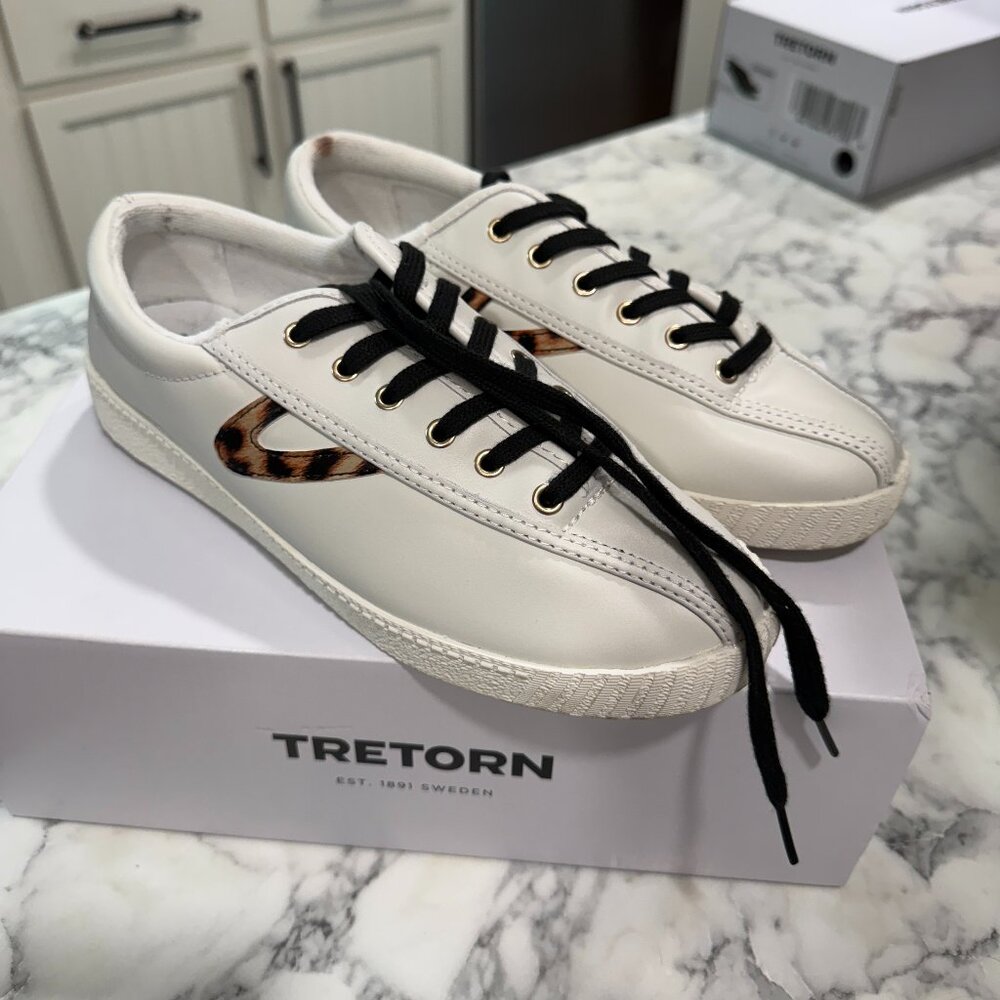 White & Leopard Tretorn Nylite Leather Shoes for Sale!  Size 8.5.